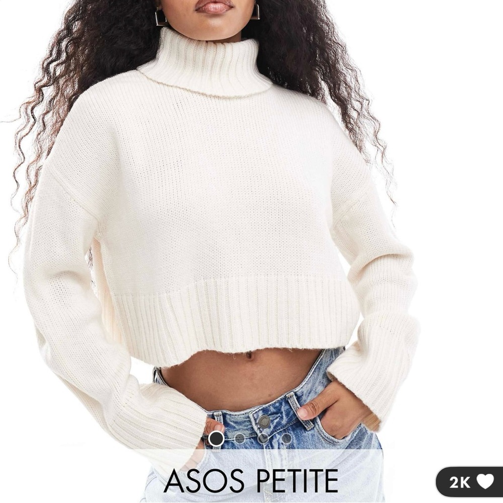 NWT ASOS Petite Cropped Roll Neck Sweater in Cream | Petite XS